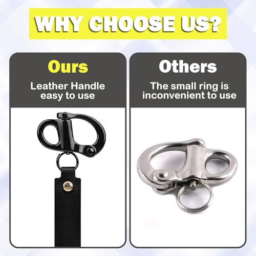 Image of 4 Pcs Firefighter Accessories Tools, SCBA Mask Quick Release Shackle with Leather Handle, Marine Grade 316 Stainless Steel Shackle Lanyard