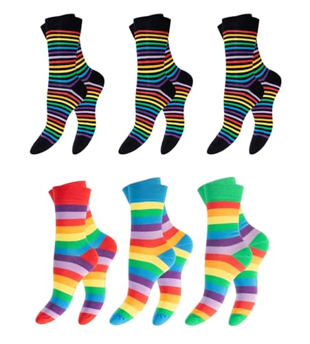 BestSale247 12 Paar Damen Mädchen Baumwolle Socken Ringel Bunt mit Komfortbund ohne Naht (12 Paar/Ringel Bunt 35-38)