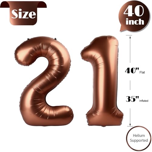 Image of Dark Brown Number 21 Balloon 40 inch, Coffee Brown 21 Number Balloons, 21st Birthday Decorations, Chocolate 21 Year Old Women Men Party Supplies