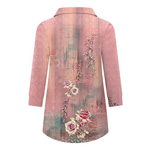 Blusa feminina de manga 3/4, túnica étnica, gola V, blusa solta, moletom feminino de meia manga, Cam