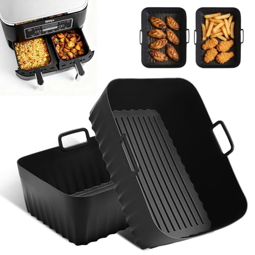 Air Fryer Liners Silicone 2 Pack for Ninja Dual Air Fryer Silicone Air Fryer Liner for AF300UK AF400UK/KCP AF451UK 7.6L-9.5L Ninja Air Fryer Accessories Airfryer Liners for Ninja Air Fryer