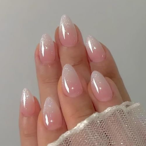 Pink Ombre Acrylic Press on Nails Short Almond Acrylic Nails Pres...
