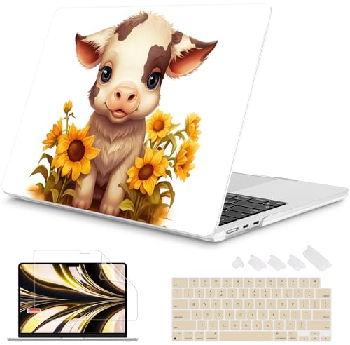 Image of Mektron Case for 2026 MacBook Air 13-inch M5 Laptop A3449 with 13.6-inch Liquid Retina Display, 2025 2024 2022 M4 /M3 /M2 MacBook Air 13 inch Hard Shell Cover, Fit Model A3240 A3113 A2681, Cute Cow