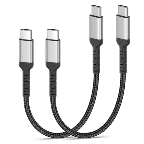 Kurz USB C auf USB C Kabel [15CM 2 Stück ] Nylon 60W USB-C Ladekabel Typ C zu Typ C Schnellladekabel für iPhone 17/16/ 15 Pro Max Samsung Galaxy S25/ S24/ S23 iPad Pro/Air Huawei Pixel