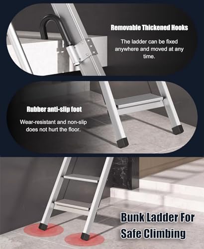 Collapsible Bunk Bed Ladder, Travel Trailer/Dorm/RV Portable Ladder Replacement 46 55 66 in, Interior Non-Slip Loft Ladder with Hooks(5-Step 168cm (66 1/8\")) - Thumbnail 2