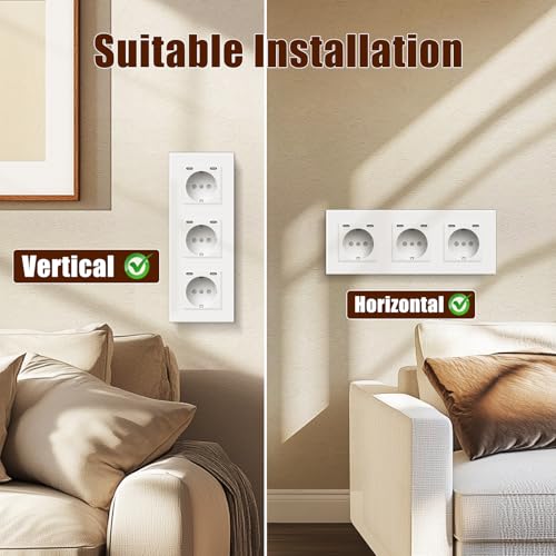 BSEED Steckdose mit USB C(5 V 2.1A),Unterputz Steckdose (Typ C und Typ C),16A 250V 3 Fach Wandsteckdose,2*USB C Einbausteckdose Geeignet f&uuml;r Phone,Pad-228mm*86mm,Wei&szlig;