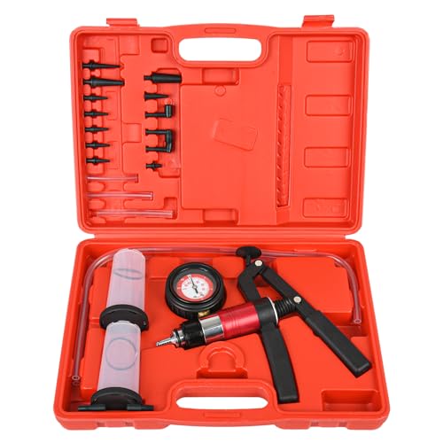 WUODAO 21PCS Hand Held Vacuum and Pressure Pump Brake Clutch Fluid Bleeder Tool Kit, Brake Clutch Fluid Bleeder Tool Kit fit for Automotive Adapters (red)