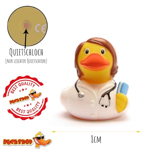Duckshop I Badeente Ärztin inkl. Quietscheentchen-Schlüsselanhänger im Set I L8,5cm I Quietscheente I Geschenk für Mediziner I Präsent Sammler