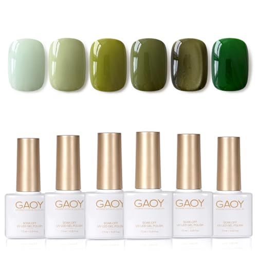 GAOY Green Gel Nail Polish Set, 6 Colors Dark Green Cat Eye, Soak Off UV Light Cure Gel Polish Kit for Nail Art DIY at Home