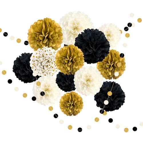 MEIDUO Black and Gold Pom Poms