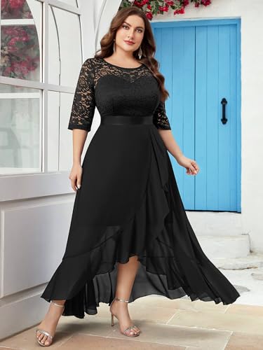 Miusol Women's Plus Size Elegant Ruffle Floral Lace Bridesmaid Maxi Dress4