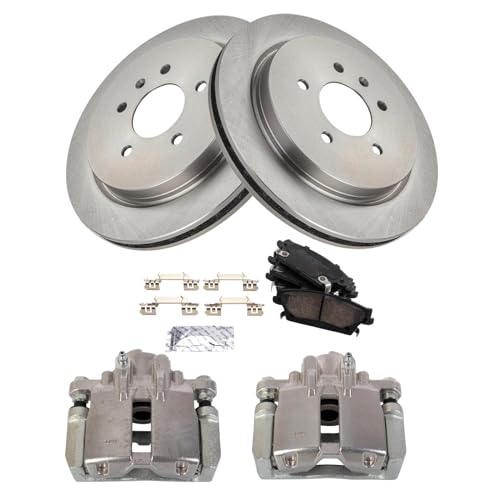 Image of TRQ Rear Brake Pad and Rotor Set Ceramic Rotors Calipers Brake Code JE5 JL9 Compatible with 2010-2011 Cadillac STS