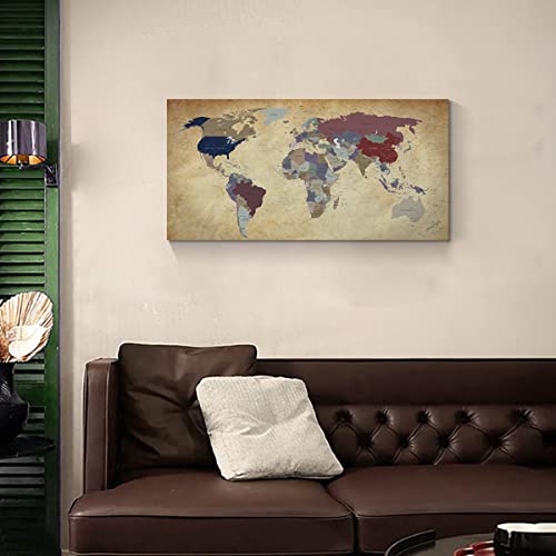 Gumeyjia Vintage World Map Canvas Wall Art Picture Large Frame World Map Painting Artwork Suitable For Office Wall Decoration Home Living Room Bedroom Decoration Framed Ready To Hang 20X40 Inch X1 Piece #TOP2
