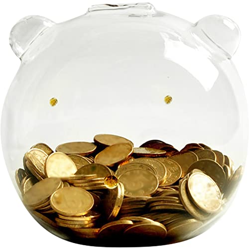 Wayuto Clear Bear Piggy Bank Coin Ball Box Simple Unopenable Saving Money Cash Bills Breakable Glass Jar Adults Kids Adorable Decorative Birthday Festival Financial Management Unique Gold Eyes Gift #TOP6