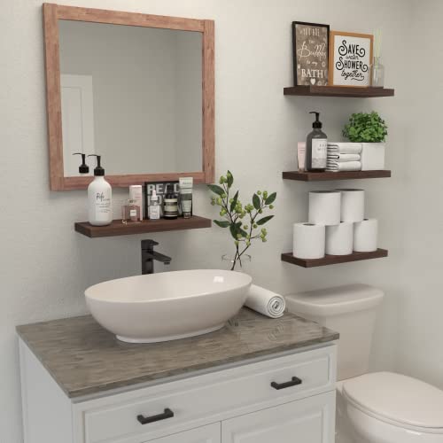 Dollfio Floating Shelves, 4 Sets Wall Shelves, Wooden Floating Shelves For Wall Décor, Wall Mounted Floating Shelf Bathroom Storage, Floating Book Shelves For Wall, Bedroom, Living Room–Rustic Brown #TOP5