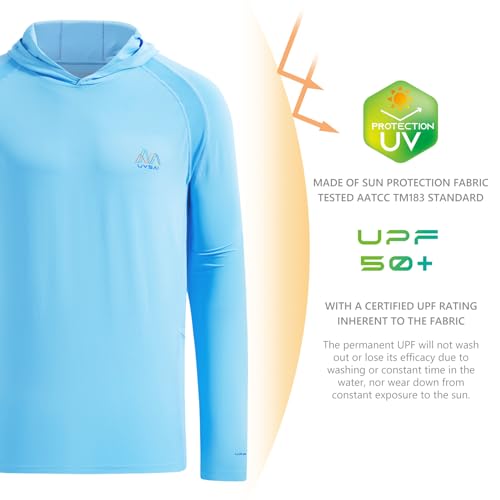 Image of Men's UPF 50+ Hoodie Shirt Long Sleeve Permanent UV Sun Protection Vented Tee Performance for Outdoor Hiking Fishing