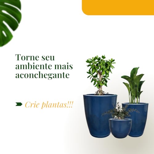 Kit 3 Vasos para Plantas Decorativo Luxo Efeito Marmorizado Cor Azul