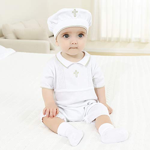 HAPIU Baby Boy Baptism Outfit with Hat and Socks,Christening Outfit-Cross Detail2