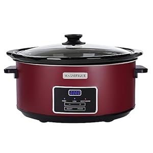 Magnifique 8 Quart Programmable Slow Cooker, Kitchen Appliances, Perfect Kitchen Small Appliance for Family Dinners, Red Stainless Steel