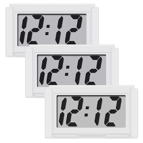 Image of Shudyear Small Digital Clock, with Jumbo LCD Time & Day Display,Mini Automotive Small Digital Clock Battery Operated for Desktop Nightstand Pocket Car Truck Dashboard & Air Vent (3, White)