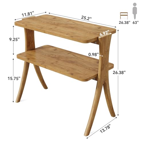 LITTLE TREE Narrow Side Table, 2-Tier Farmhouse End Table with Solid Wood Legs, Small Side Table, Space-Saver for Living Room, Bedroom, Entryway (Light Walnut) by LITTLE TREE - Image 3