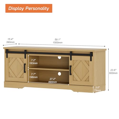 Image of WAMPAT Farmhouse Style TV Stand for 55-65 inch TV w /Distressed Wood Finish