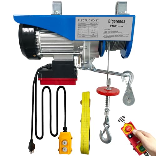 Bigorenda Electric Hoist, 1320lbs Electric Hoist with Remote Control Wireless/Wired 2 in 1, 110v Electric Hoist Winch with Remote Control,65.6/33ft Lifting Height,for Warehouse Factory Garage Attic