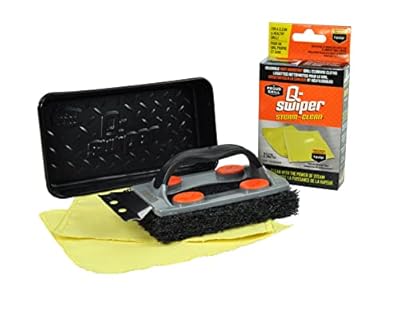 Q-Swiper Steam Clean BBQ Grill Cleaner Set - 1 Grill Brush with Scraper, 2 Heat Resistant Kevlar® Cloths, 1 Tray | Bristle Free | Safe Way to Steam away Grill Grease & Grime