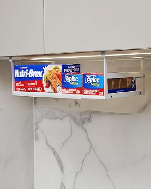 Under Shelf Storage Basket Expandable Organizer, 2 Pack Hanging Baskets Under Cabinet Shelf, Add-on Space Saver Pantry Kitchen Cupboard Desk Counter Bookshelf, Heavy-Duty Slide-in White