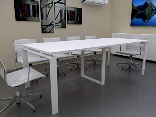 OFICIT Mesa de Reuniones con Estructura Abierta, Pata Retranqueada, de 240x100cm. FABRICACIÓN Nacional. Entrega de 3 a 7 dias. (Tablero Blanco, Estructura Blanco)