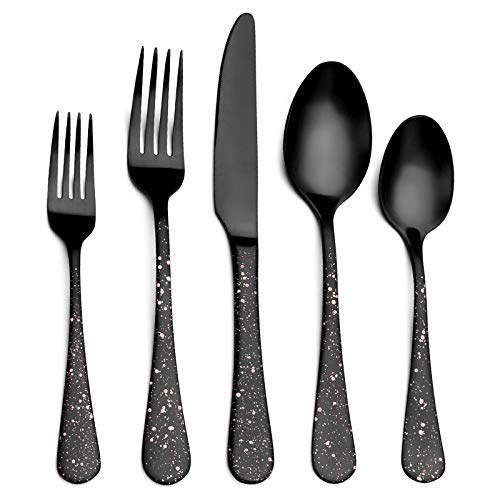 O.C.E. Matte Black Silverware Set, Stainless Steel Flatware Set, 20-Piece Tableware Cutlery Set Service for 4, Satin Finish Tableware Utensils Set, Dishwasher Safe (Starry Pink)