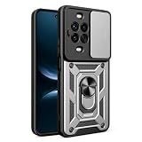 Lucyliy Compatible with Huawei nova 14 Pro Phone Case [Shockproof Design][Magnetic Stand, Sliding Window for Lens] Silvery