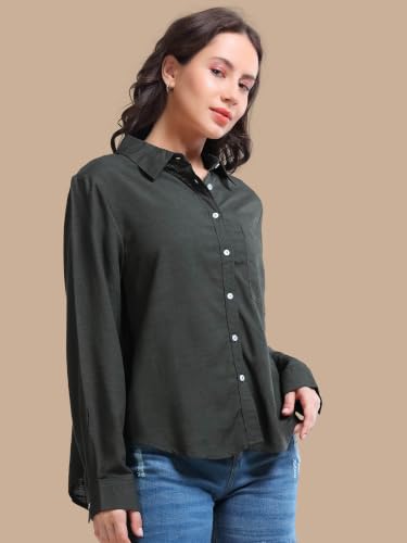 Image of Glam & Chique Women's Relaxed Fit Spread Collar Solid Casual Shirt S-2XL