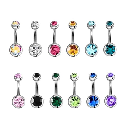 Aucuu 12PCS Piercing Ombligo, 14G Ombligo Piercing de Acero Inoxidable, Forma de Barra Curvada y Circonita CZ Cúbica Perla Ombligo Piercing Joyería para Mujeres Hombres