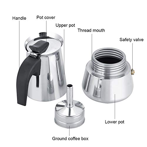 Moka Express, Cafetière Italienne Portable en Acier Inoxydable Pot à Café Moka Classique Moka Espresso Maker pour Maison, Bureau.(2 tasse 100ML)