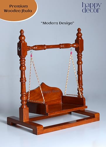 Image of Premium Polished Sheesham Wooden Laddu Gopal Jhula, Shri Krishna Swing Kanhaji, Thakurji, for Bal Gopal Idol, (Size:- 15 X14 X7 Inch, Seat Size :- (10 X7) 5 to 6 No Gopal Ji.)