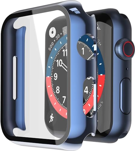 Image of Misxi 2 Pack Hard PC Case with Tempered Glass Screen Protector Compatible with Apple Watch SE 3 (2025) SE 2 SE Series 6 Series 5 Series 4 40mm, 1 Blue + 1 Transparent
