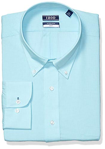 IZOD Men's FIT Dress Shirt Stretch Check (Big and Tall), Aqua, 18.5
