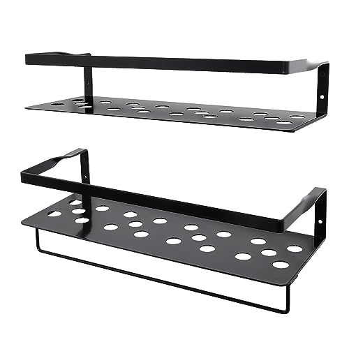 Uten 2 Pezzi Mensole da Muro Metallo, 40CM Lungo Mensole da Parete con Portasciugamani, Design Moderne, Per Cameretta Cucina Salotto Bagno, Nero