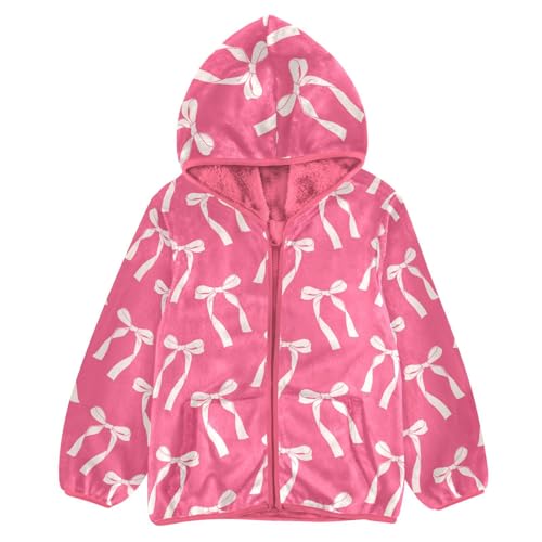Bow Tie Toddler Fleece Jacket Baby Girls Hooded Zipper Long Sleeve Thick Warm Outerwear 3-10 Years