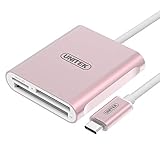 USB C Card Reader, UNITEK Aluminum 3-Slot USB 3.0 Type-C Flash Memory Card Reader for USB C Device, Supports SanDisk Compact Flash Memory Card & Lexar Professional CompactFlash card - Rose Gold