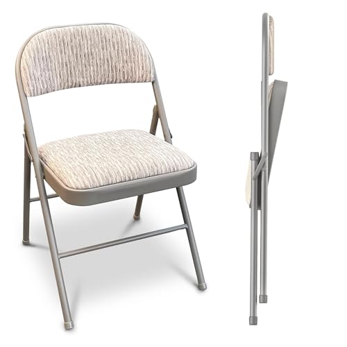 JupiterJX Folding Chairs Set Of 1 Padded Fabric Seat, Heavy Duty Metal Frame Folding Back Rest Chair For Home Office Garden Computer Desk Foldable Chair With Cushioned Pad Seat (Grey, 1 Piece)