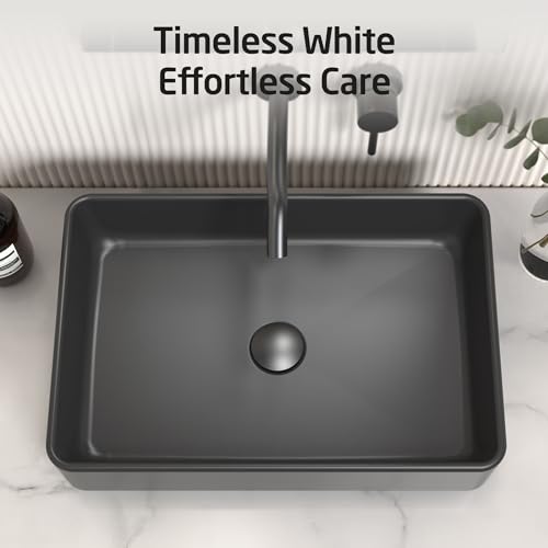 Image of KES Matte Black 20 Inch Bathroom Vessel Sink Above Counter Rectangular Countertop Sink for Cabinet Lavatory Vanity, Ceramic, BVS123S50-BK