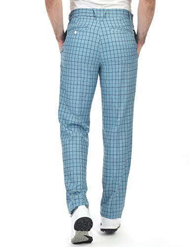 Men's Golf Pants Plaid Tapered Stretch Tech Relaxed Fit Golf Pant Lightweight Twill Pants Size 32 Light Blue Plaid #TOP2