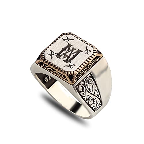 925 Sterling Silver Handmade Personalized Men's Custom Signet Ring, Handmade Engraved Silver Ring for Men, Handcrafted Customizable Letter Ring Monogram Silver Ring, Gift for Men, Gift for Him