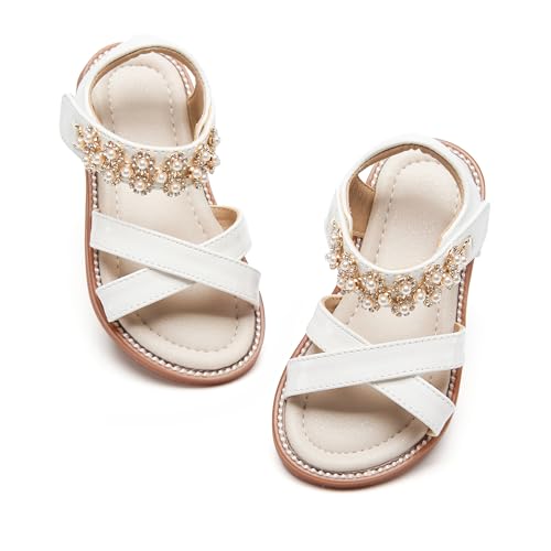 Image of PHIRAMIN Toddler Girl Sandals - Flower Girl Dress Shoes Open Toe Little Kid Flats