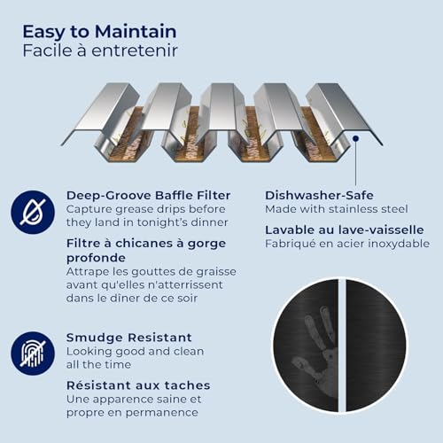 Image of Hauslane 30 inch Wall Mount Range Hood - Black Stainless Steel, Fingerprint-Resistant, 3-Speed Fan, LED Lighting, Dishwasher-Safe Baffle Filters, Ducted or Ductless Convertible, Easy Clean Design