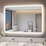 S'bagno Specchio-Bagno-con-Luce, 100x70cm Specchio-Bagno-LED-Retroilluminato con Bluetooth, Antifog, 3 Colori, Dimmerabile, Memoria, Temperato, Impermeabile IP44, Orizzontale/Verticale