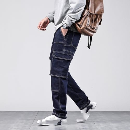 Jeans Pants Trouser Denim High Street Workwear Men's Blue Logging Multi Bag Heavy-Duty Functional Wide Leg4