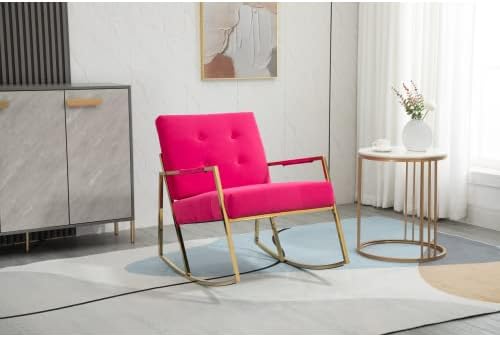 Zaboro Silla mecedora para guardería silla mecedora tapizada con acento moderno cómoda silla capitonada con botones con marco de metal y cubo grueso